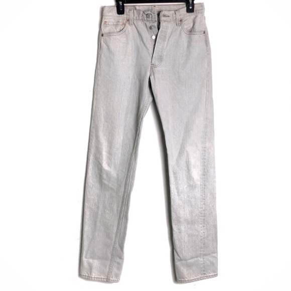 80’s LEVI’S 501 JEAN’S grey straight leg Sz 30x36 made in USA cotton high waist - Picture 6 of 14